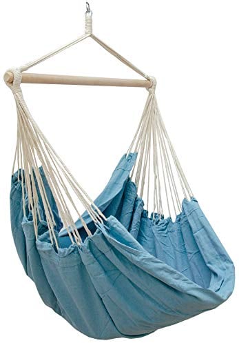 AMANKA Mehrpersonen Hängestuhl XXL Hängematte Familienhängematte max. 150 kg belastbar Riesiger Hängesitz 190x140 cm 100% Baumwolle Hängesessel inkl. Swivel Pazifik Blau