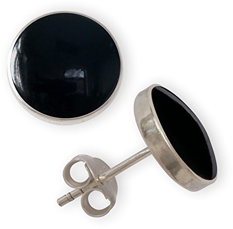 Fly Style Ohrstecker Silber 925 - Muschel Ohrstecker - Ohrringe mit Stein und Muschel - Perlmutt Schmuck, Grösse:10 mm, Farbwahl:schwarz