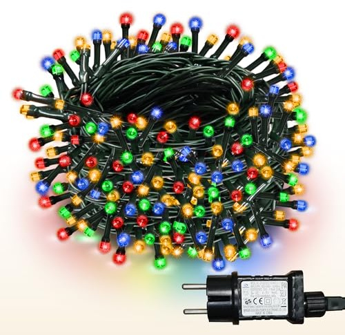 WISD LED Lichterkette 23m, 200er Bunt - Dimmbare Weihnachtsbeleuchtung auf Dunkelgrün Kabel mit 12 Modi, Timer und EU Stecker - Innen und Außen Deko für Weihnachtsbaum, Balkon, Zimmer, Garten