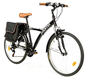 Moma Bikes, HYBRID 26, Trekking Bike, Black, Aluminum, SHIMANO 18 Speeds, Front Suspension Fork