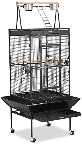 Yaheetech Jaula para Pájaros Jaulas Grandes para Canarios Loros Jaula Metal Grande 80 x 76 x 172 cm Negro