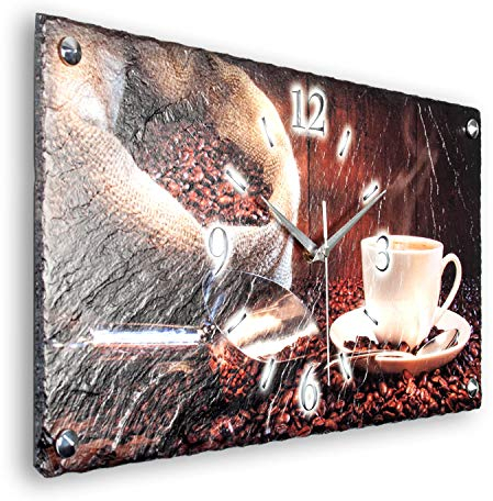 Kreative Feder Designer-WANDUHR Kaffee aus Stein mit Zeigern aus gebürstetem Aluminium - Designeruhr aus Beton mit flüsterleisem Uhrwerk (leises Funkuhrwerk)