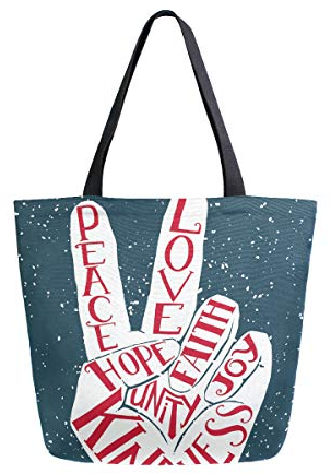 MNSRUU Victory Peace Word Einkaufstasche für Damen, wiederverwendbar, groß, Legerer Handtasche, Schultertasche für Einkaufen, Lebensmittel, Reisen im Freien