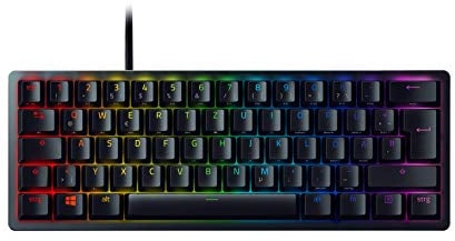 Razer Huntsman Mini (Purple Switch) - Kompakte 60% Gaming Tastatur (Klickende Optisch-Mechanische Switches, Doubleshot PBT-Tastenkappen, Abnehmbares USB-C Kabel) QWERTZ DE-Layout | Schwarz