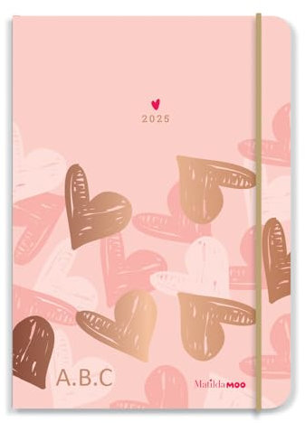 Matilda Moo Tagebuch 2026, A5, Einzigartiges Layout mit wöchentlichen Notizen – Woche auf der linken Seite, Notizen und To-Do-Liste auf der rechten Seite – Personalisierte Version – Rosa