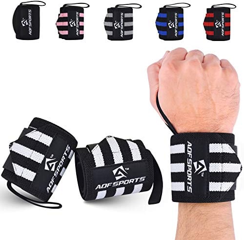 AQF Handgelenk Bandagen Fitness, 45cm Gym Bandage Handgelenk, Handgelenkstütze Bandagen Krafttraining, Bodybuilding Handgelenkbandage, Powerlifting Wrist Wrap Für Herren & Damen (Weiß/Schwarz)