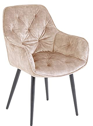 Riess Ambiente Design Stuhl Milano Champagner Samt mit Chesterfield Steppung Armlehnenstuhl Esszimmerstuhl Polsterstuhl