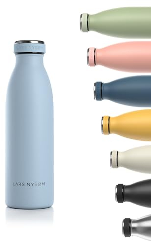 LARS NYSØM Stainless Steel Insulated Water Bottle 350ml, 500ml, 750ml, 1L, 1 5 Liter | Insulated Thermo Flask for Hot and Cold Beverages | Leakproof Drinking Bottle (Sky Blue, 500ml)