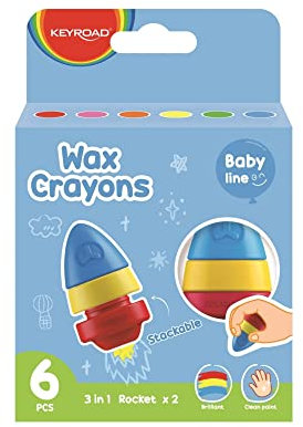 KEYROAD Wachsmalkreiden Wachsmalstifte - 6 Stück/Mischfarben/Komfortabel Handflächengriff Zeichenstift für Kleinkinder und Kinder Sicher und Nicht Toxisch/Kindersicher