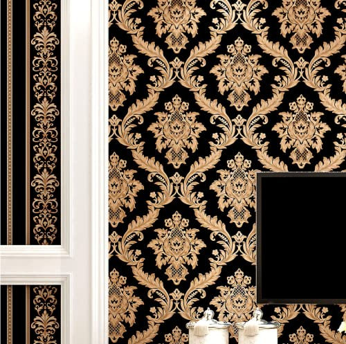 Black Gold Luxury Embossed Texture 3D Damask Wallpaper for Wall Roll Washable European Damascus Wall Paper Red Bluefurniture Sticker for Bathroom Living Room Kitchen