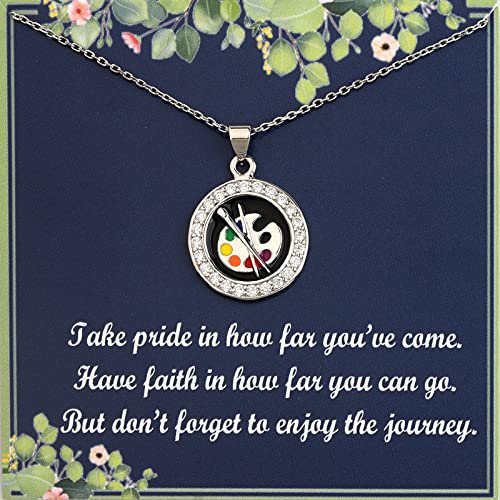 FUSTMW Artist Paint Palette Necklace Colorful Painters Jewelry Paint Brush Charm Necklace Future Artist Gifts for Art Teacher, Stainless Steel, stainless steel