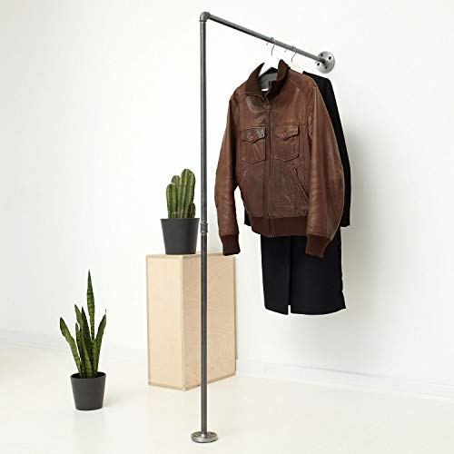 various - steel interior design Kleiderständer Industrial - div. Größen, z.B. 80 x 200 cm - als Wand-Garderobe für Jacken & als Kleiderstange - in L-Form, schwarz, Metall