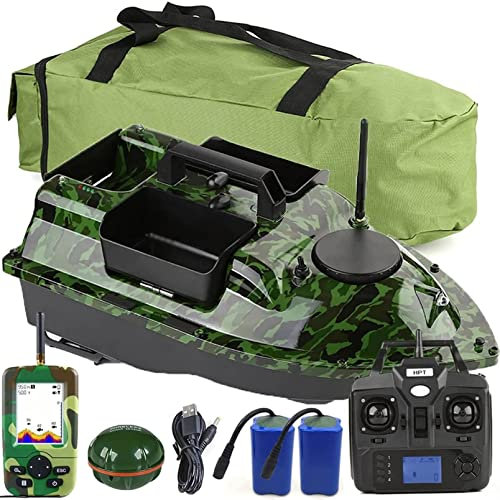 XYQSBY Barca RC da Pesca, Barchino Carpfishing Intelligente con Posizionamento GPS e Funzione di Crociera Automatica, Ecoscandaglio da Pesca Portable Fish Finder, Doppio Motore, Luce LED, 12000 mAh