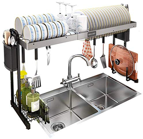 ZHAOZHAO Tsion Rak, Über Dem Waschbecken Tier Trockenstange, Schwarzer 201 Edelstahl Küchenabfluss Tischgeschirrtableer Organizer