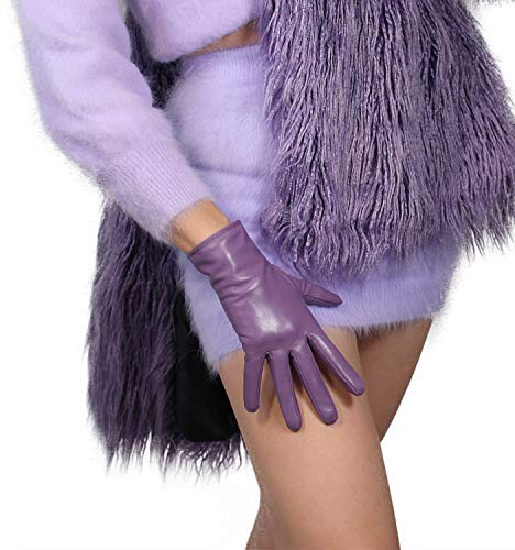 DooWay Damen Mode Winter Warme Lederhandschuhe Lila Gunine Schaffell Leder Kurz Kleid Fahrhandschuhe, violett, 85