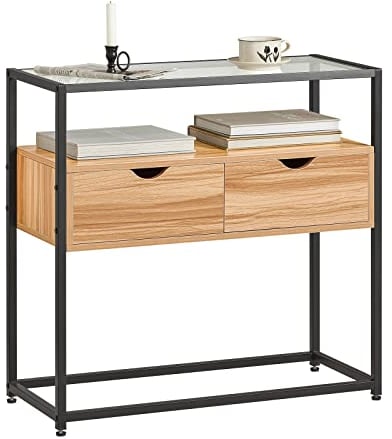 SoBuy Mesa de Consola Mesa de Cristal Templado con 2 Cajones 81 x 35 x 78 cm FSB54-N ES