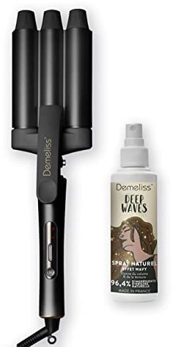 Demeliss SAINT ALGUE - WAVES BLACK Lockenstab - Wavy-Effekt Wellenstab - Keramik- und Turmalinbeschichtung - 10 Temperaturstufen - Für alle Haartypen - Mit hitzebeständiger Matte & Transporttasche.