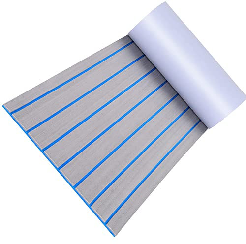 FLOKOO Eva Finto Teak Sintetico Marino Barca Adesivo Tappeto Marino per Barca Antiscivolo Tappeto Barca Tech Moquette da Esterno Tappetino Antiscivolo,Grigio,240X45CM