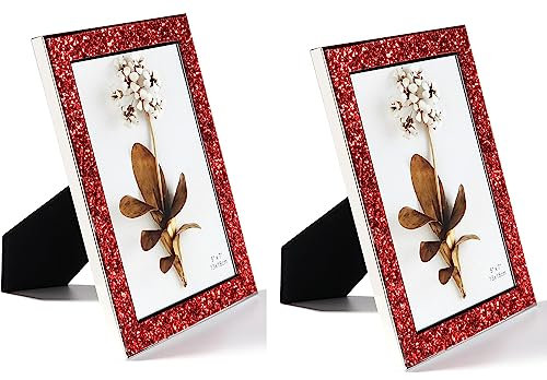 Kersiki Bilderrahmen, goldfarben, passend für 12,7 x 17,8 cm große Bilder, Metall-Bilderrahmen, Glitzer, Foto-Display für Schreibtisch oder Wand, Tischplatte, Theke, Regal (12,7 x 17,8 cm, Rot, 2