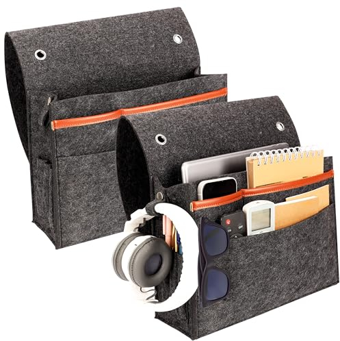 BELLE VOUS 2er Pack Bettasche zum Einhängen aus Filz - Bett Organizer Tasche mit 4 Fächern - Aufbewahrung von Fernbedienung Telefon Brille Zeitschriften und Bücher