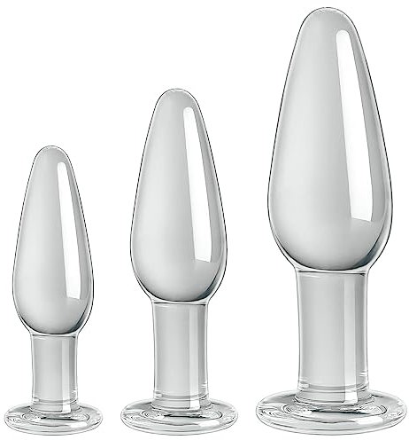SXOVO 3 X Plug Anal de Vaso Plug Anales de Cristal Consolador Anal Transparente Dildo Grande + Medio + Pequeño Prostata Estimulación Juguetes Sexuales Para Mujeres Hombres Parejas