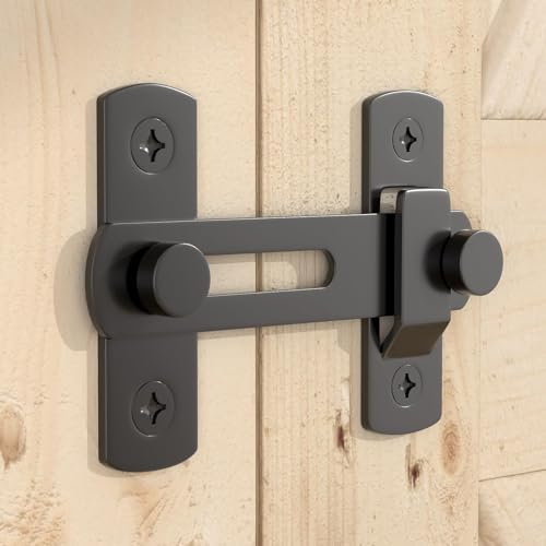 JZVXX Gate Latch, Barn Door Lock, Door Latch Locks for Cabinet, Bathroom, Outdoor, Garage, Garden, Closet - Black - Carbon Steel(dks180-hs-1)