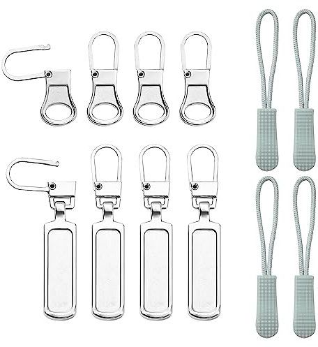 12 Stück Reißverschlussschieber Ersatz, 3 Designs Abnehmbarer Reißverschlussschieber Praktische Metall & Kunststoff Reißverschluss Verlängerung Zipper Pull Tab für Jacken Jeans (Silber)