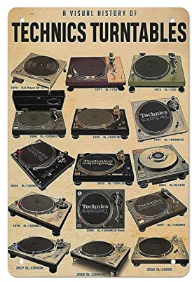 Vintage Metall Blechschild A Visual History of Technics Turntables Iron Painting Home Kitchen Garage Man Cave Wall Decor Plaque Art Poster Funny Gift