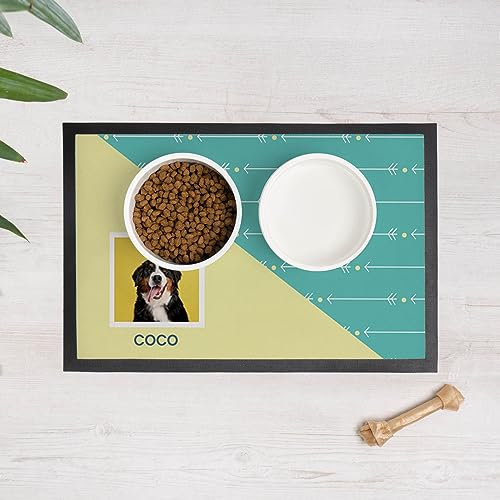 Wanapix | Tapis Gamelle Personnalisé pour Chat et Chien | Tapis de Bol avec Photo et Nom | Matériau Très Résistant/Antidérapante | Lavable en Machine | 60x40 cm | Arrows