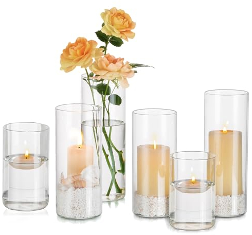 Kerzengläser Glaszylinder für Kerzen Windlicht Glas: Hewory 6er Kerzenglas Gross Windlichter Glasvase Zylinder für Tischdeko Hochzeit Weihnachten - Glaszylinder mit Boden Gläser für Kerzen