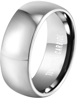 Homxi Wolfram Ringe Herren Damen mit Gravur,Rund Poliert 8MM Herrenring Silber Ring für Herren Größe 65 (20.7)