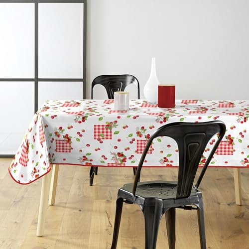 Douceur d'Intérieur, Nappe Rectangle (140 x 240 cm) Cerise Rouge, PVC Imprimé