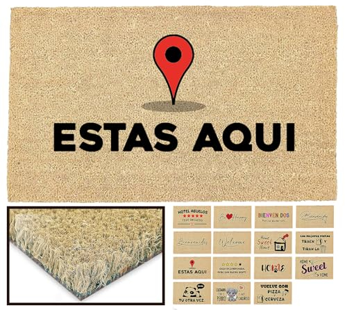 LucaHome - Felpudo Entrada casa Original y Divertido de Coco Natural - Felpudo Estas aqui 33x60 - Ideal para Puertas de Exteriores Cubiertas, pasillos y entradas de hogares