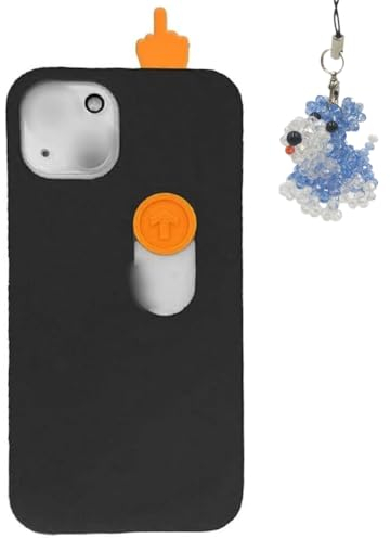 Cemssitu 3D Printed Middle Sliding Finger Sliding Phone Case for iPhone 15/14/13 Pro Max, Creative Mobile Phone Toy, Funny Friendly Gesture Phone Case (for iPhone 14 Pro,Black)