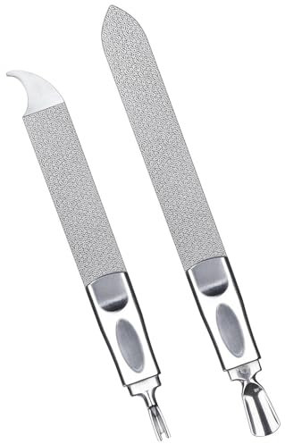 VOGARB Nail File for Men Fingernail and Thick Toenails, Multifunctional Mens Nail File Double-Ended and Double-Sided Stainless Steel Professional Nail File with Case for Women, 2pcs Set