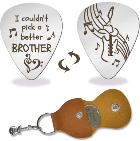 arricraft 1-Teiliges Gitarrenplektrum Aus Edelstahl, I Couldn'T Pick A Better Brother Gitarrenplektren Aus Metall, Plektren, Bassplektren, Musikalische Geschenke Mit Halter Für Bruder, Bruder