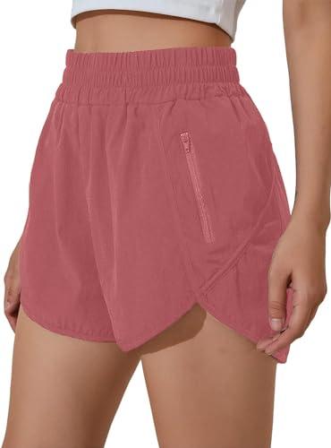 BUHIM Shorts Damen Sport Shorts Sommer Kurze Hose Sporthose Kurz 2 in 1 Laufhose Fitness Jogging Gym Laufshorts Elastisch Schnelltrocknend High Waist Running Shorts mit Tasche (Rosa, M)