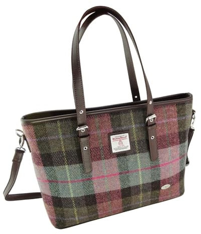 Glen Appin Tweed-Tasche für Damen, Tragetasche, Handtaschen, Spey groß, hergestellt in Schottland, Grünes und violettes Schottenkaro