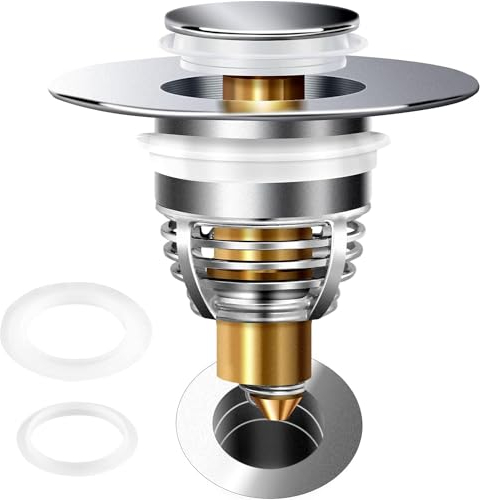 Universal Bathroom Sink Plug, Pop Up Sink Hole Plug Cover with StrainerSink,Plug Strainer Stainless Pop up Bidet Plug for Bathtub, Kitchen, Basin for (33-40mm)