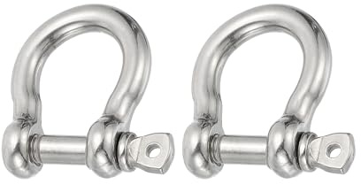 PATIKIL Screw Pin Shackle 6mm 1/4 485lb, 2Pcs 304 Stainless Steel Forged Bow Shackle Marine Grade for Chains Wire Rope Outdoor, Silver