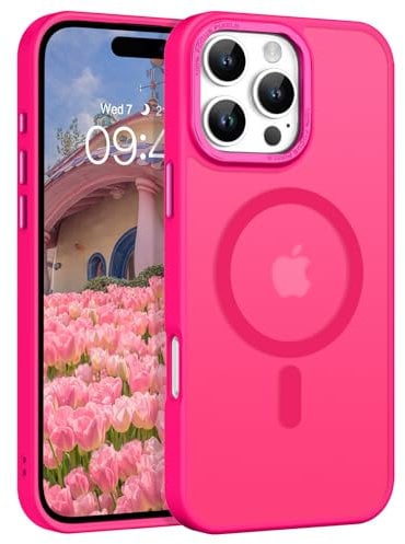 GaoBao Strong Magnetic for iPhone 16 Pro Max Case, Slim iPhone 16 Pro Max Phone Case [Compatible with MagSafe]Classic Shockproof Translucent Matte Protective Cover for iPhone 16 Pro Max 6.9, Hot Pink