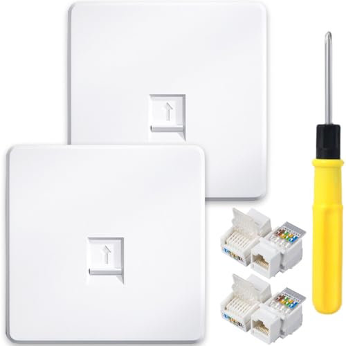 Acmerota RJ45 Socket Cat6 Ethernet Wall Socket Single 1-Port Port Faceplate Flat Ethernet Wall Plate for CAT6 Long Life Time Set Multiple Tool-Free Network Interface modules