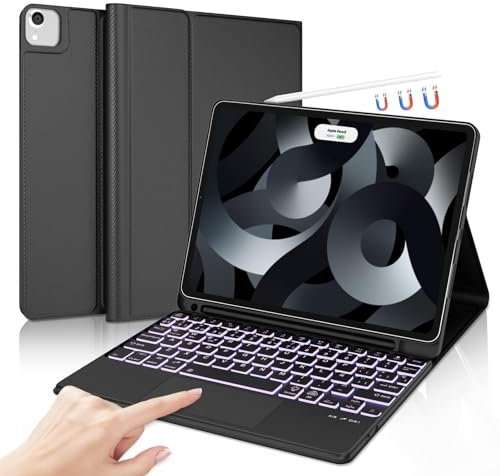 IVEOPPE Teclado iPad Air 5/4 Generación 2022/2020 con Touchpad,Teclado Trackpad Español Ñ Retroiluminado Bluetooth Desmontable para iPad Pro 11 2022 (4/3/2/1 Generación), Negro
