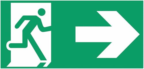 GLOBAL CARTELLO SEGNALETICO UNI - uscita di emergenza a destra - Segnale Adesivo, Pannello in Forex, Pannello In Alluminio (Pannello in Plastica, 30x12 cm)