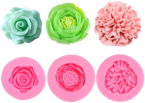 3 Piezas Molde de Silicona para Velas, Molde de Vela en Forma de Flor Rosa, Forma de Vela de Silicona, Molde de Vela de Silicona 3D, para Chocolate Jabón Hecho Mano Fabricación de Dulces Decoración