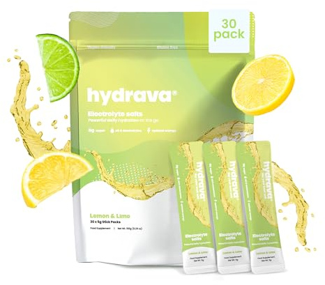 Hydrava Electrolyte Sachets | 30 Pack | Sugar Free Electrolytes with Sodium, Magnesium, Vitamin C & More | Rehydration Powder with All Natural Flavours and Zero Sugar | Lemon and Lime