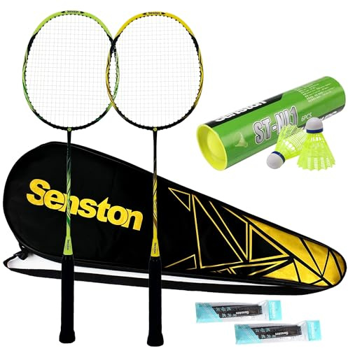 Senston Badminton Set Carbon-Fiber Badmintonschläger für Training, Badminton Schläger mit Tasche und 6 Stück Nylon Federbälle