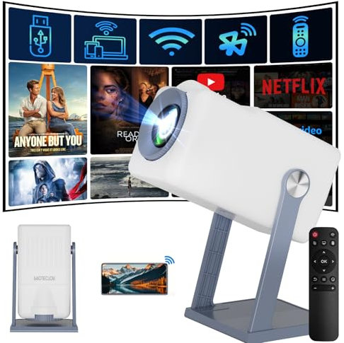 Mini Proiettore Portatile TV Supporta filmati 4K/1080P,WiFi 6+Bluetooth 5.0,Android 11 Correzione Automatica Verticale + Altoparlanti Stereo,Proiezione a 360°,Compatibile Netflix/YouTube/Prime Video