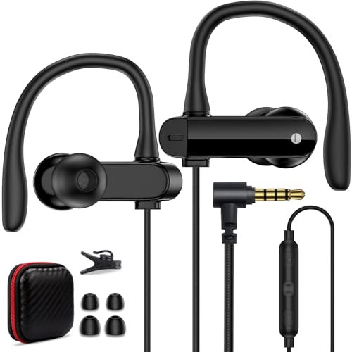 Wired Over Ear Earbuds with Microphone Ear Hook,3.5mm Sport Headphones 1.8M Long Wrap Around Ear Buds Wired for iPad iPod Cellphones 3.5mm Plug in Headsets for Samsung A15 A14 MP3 MP4 Switch Running