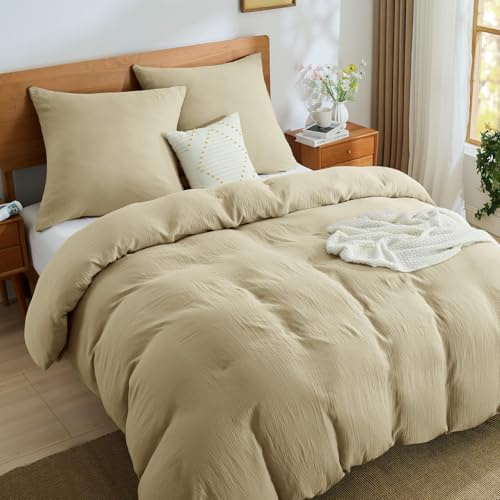 BEDELITE Musselin Bettwäsche 155x220 3teilig Baumwolle, Khakibraun, ÖKO-TEX